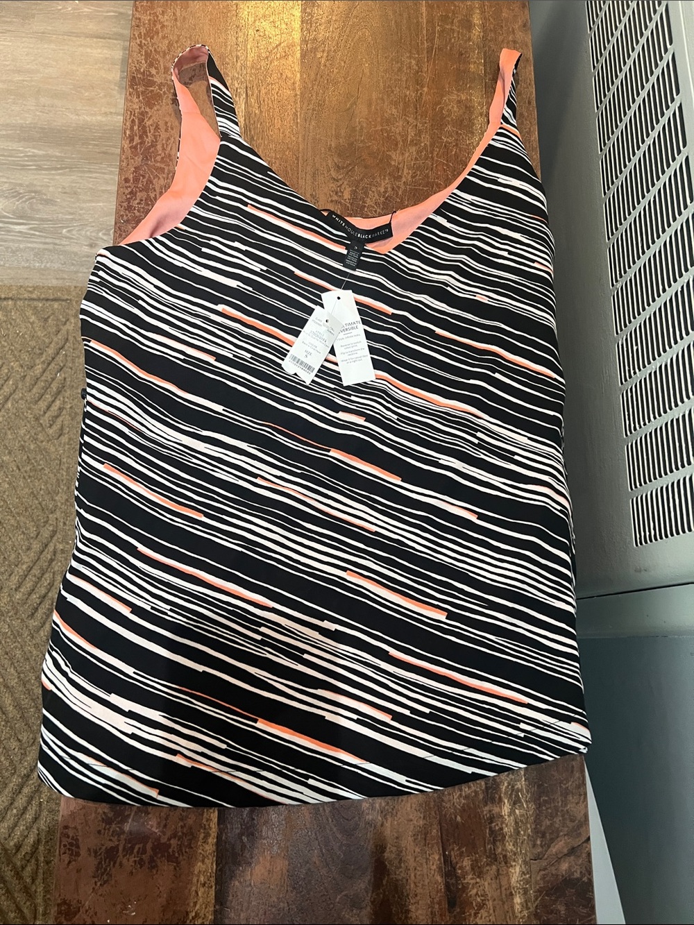 White House Black Market Black Striped Camisole with Coral & White Accents